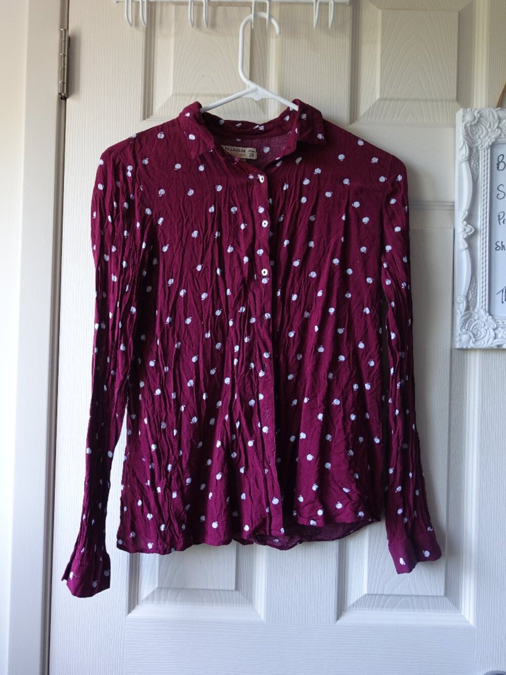 Pull&Bear Burgundy Polka Dot Button-Down Shirt
